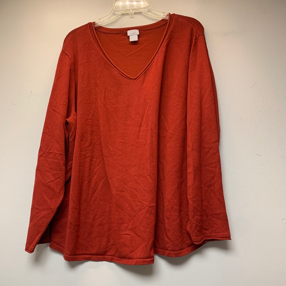 Chico's Sweater Women 4 XXL Burnt Orange Excellent V-Neck Rayon Blend Knit